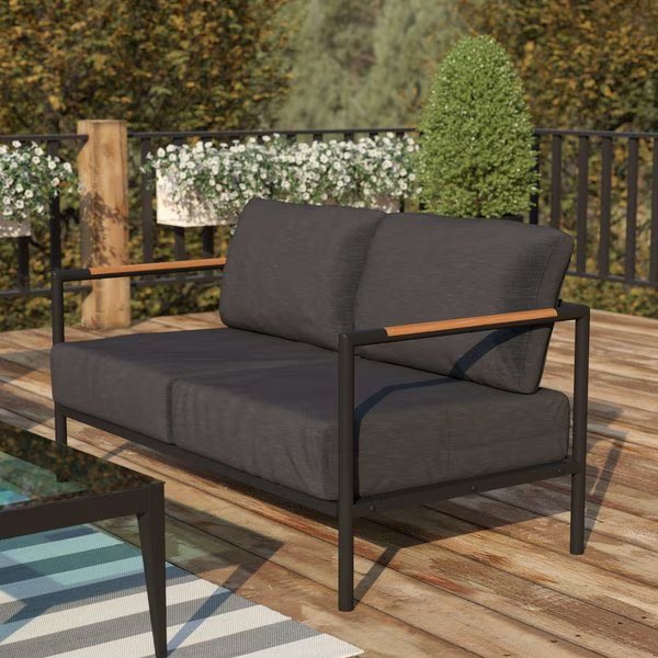 Black Teak Accented Loveseat with Cushions, Flash Furniture, Mfr#: GM-201027-2S-CH-GG
